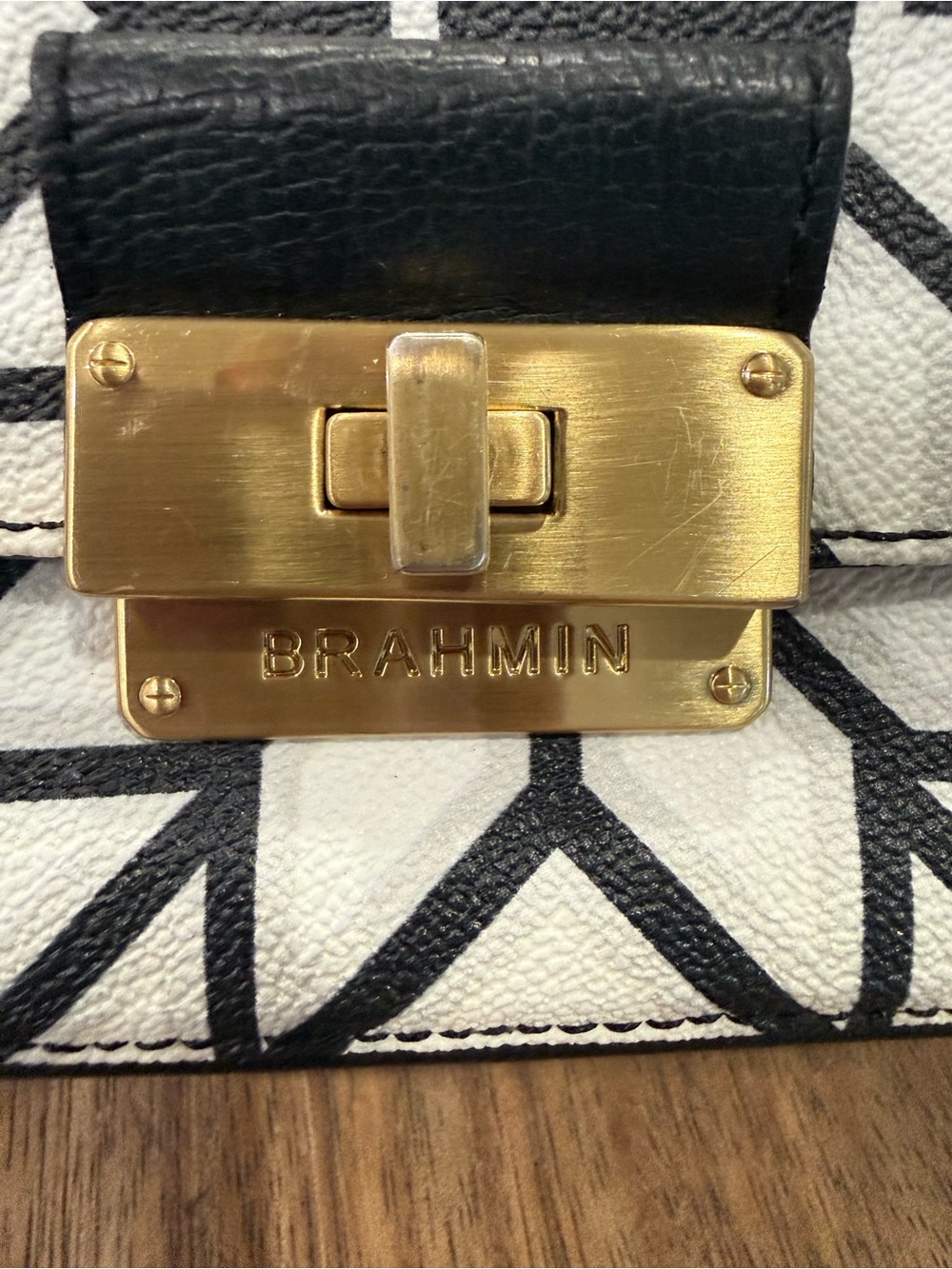 Brahmin Black & White Geometric Crossbody Bag with Gold Hardware - Picture 8 of 8